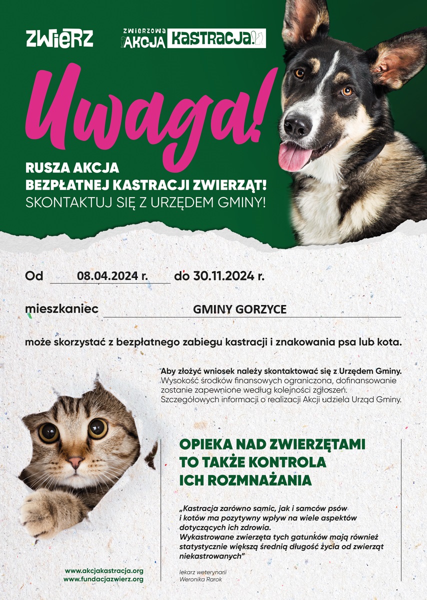ogłoszenie o możliwości kastraacji zwierząt